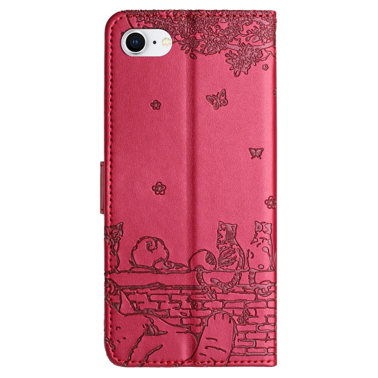Cat Embossing Pattern Leather Phone Case with Lanyard