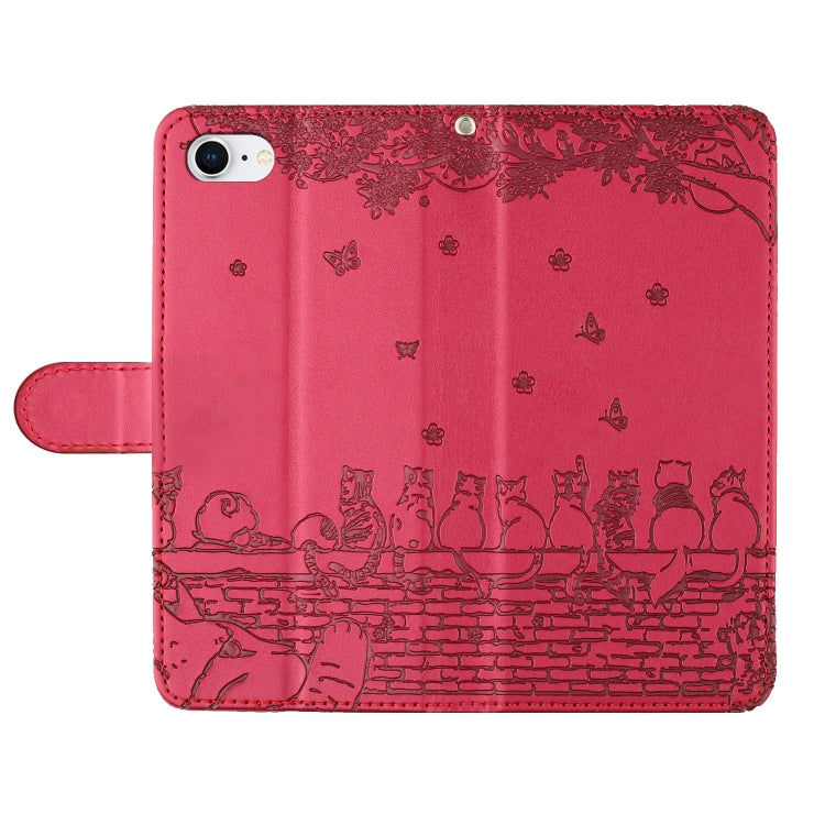 Cat Embossing Pattern Leather Phone Case with Lanyard