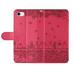 Cat Embossing Pattern Leather Phone Case with Lanyard, iPhone 16e, For iPhone 15 Pro Max, For iPhone 15 Pro, For iPhone 15 Plus