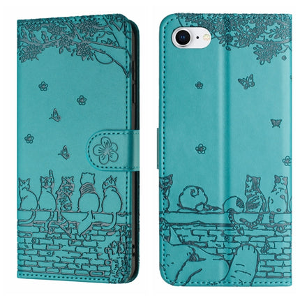 Cat Embossing Pattern Leather Phone Case with Lanyard, For iPhone 16e / 17e, For iPhone 17 Pro Max, For iPhone 17 Pro, For iPhone 17