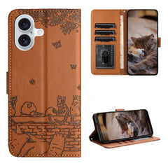 Funda de cuero con estampado de gato en relieve para teléfono con cordón, para iPhone 16 Pro Max, para iPhone 16 Pro, para iPhone 16 Plus, para iPhone 16, para iPhone SE 2024, para iPhone 15 Pro Max