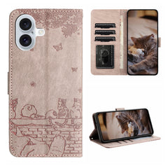 Funda de cuero con estampado de gato en relieve para teléfono con cordón, para iPhone 16 Pro Max, para iPhone 16 Pro, para iPhone 16 Plus, para iPhone 16, para iPhone SE 2024, para iPhone 15 Pro Max