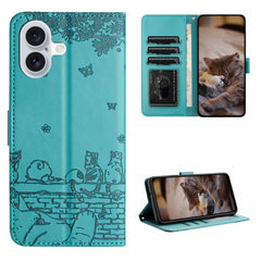 Funda de cuero con estampado de gato en relieve para teléfono con cordón, para iPhone 16 Pro Max, para iPhone 16 Pro, para iPhone 16 Plus, para iPhone 16, para iPhone SE 2024, para iPhone 15 Pro Max