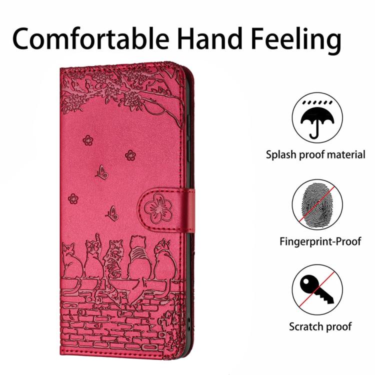 Cat Embossing Pattern Leather Phone Case with Lanyard