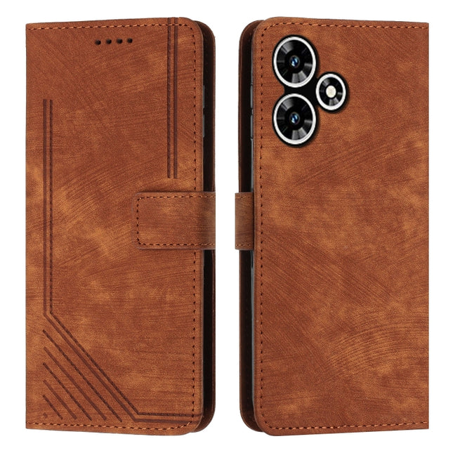 Skin Feel Stripe Pattern Leather Phone Case with Lanyard, For Infinix Hot 30