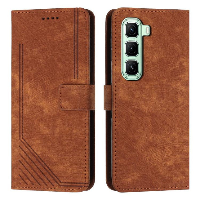 Skin Feel Stripe Pattern Leather Phone Case with Lanyard, For Infinix Hot 60 4G / Hot 60i 4G, For Infinix Hot 60 Pro+ 4G, For Infinix Hot 60 Pro 4G, For Infinix Smart 10 Plus 4G