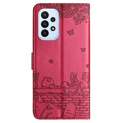 Cat Embossing Pattern Leather Phone Case with Lanyard, For Samsung Galaxy A23, For Samsung Galaxy A33, For Samsung Galaxy A13 4G, For Samsung Galaxy S22 Ultra