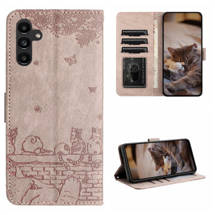 Cat Embossing Pattern Leather Phone Case with Lanyard, For Samsung Galaxy A55, For Samsung Galaxy A14, For Samsung Galaxy S24, For Samsung Galaxy A34