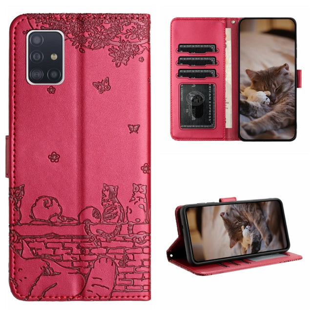 Cat Embossing Pattern Leather Phone Case with Lanyard, For Samsung Galaxy A71, For Samsung Galaxy A51