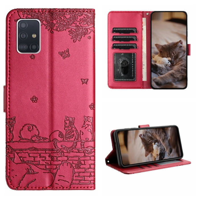 Cat Embossing Pattern Leather Phone Case with Lanyard, For Samsung Galaxy A71, For Samsung Galaxy A51