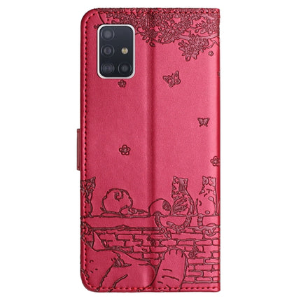 Cat Embossing Pattern Leather Phone Case with Lanyard, For Samsung Galaxy A71, For Samsung Galaxy A51