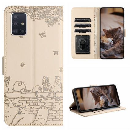 Cat Embossing Pattern Leather Phone Case with Lanyard, For Samsung Galaxy A71, For Samsung Galaxy A51