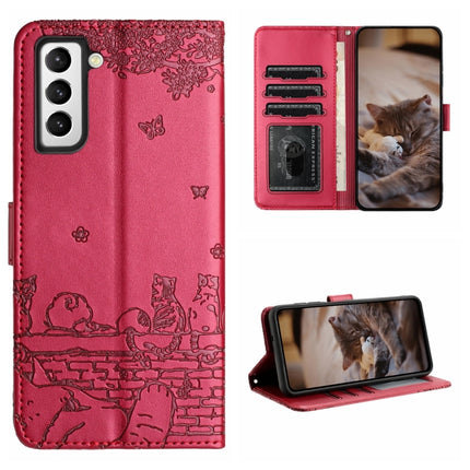 Cat Embossing Pattern Leather Phone Case with Lanyard, For Samsung Galaxy S21, For Samsung Galaxy S21+, For Samsung Galaxy S21 Ultra, For Samsung Galaxy A12