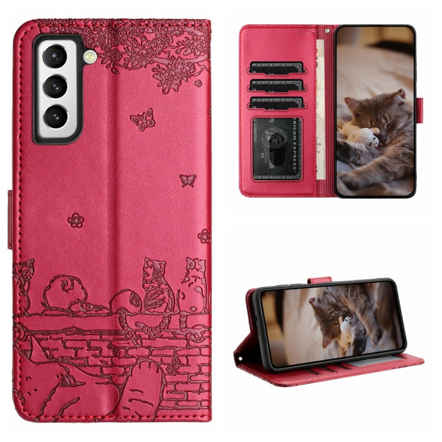 Cat Embossing Pattern Leather Phone Case with Lanyard, For Samsung Galaxy S21, For Samsung Galaxy S21+, For Samsung Galaxy S21 Ultra, For Samsung Galaxy A12