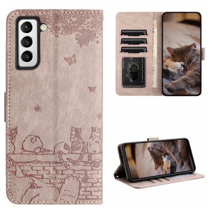 Cat Embossing Pattern Leather Phone Case with Lanyard, For Samsung Galaxy S21, For Samsung Galaxy S21+, For Samsung Galaxy S21 Ultra, For Samsung Galaxy A12