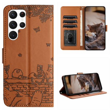 Cat Embossing Pattern Leather Phone Case with Lanyard, For Samsung Galaxy A23, For Samsung Galaxy A33, For Samsung Galaxy A13 4G, For Samsung Galaxy S22 Ultra