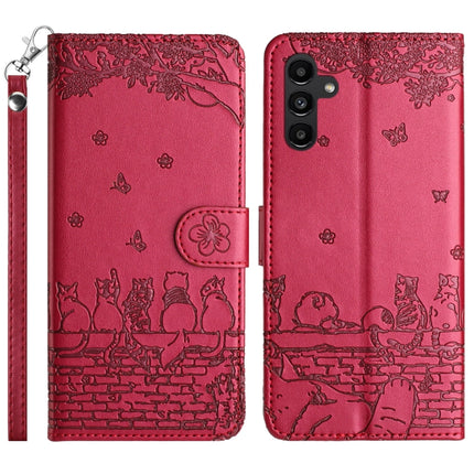 Cat Embossing Pattern Leather Phone Case with Lanyard, For Samsung Galaxy A35, For Samsung Galaxy A54, For Samsung Galaxy A05s, For Samsung Galaxy A15