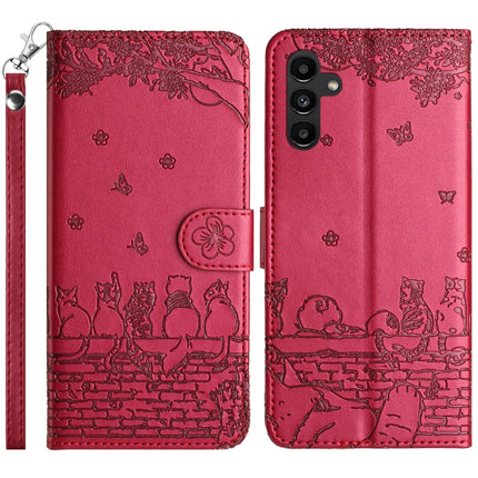 Cat Embossing Pattern Leather Phone Case with Lanyard, For Samsung Galaxy S23 FE, For Samsung Galaxy S23 Ultra, For Samsung Galaxy S23, For Samsung Galaxy S20 FE