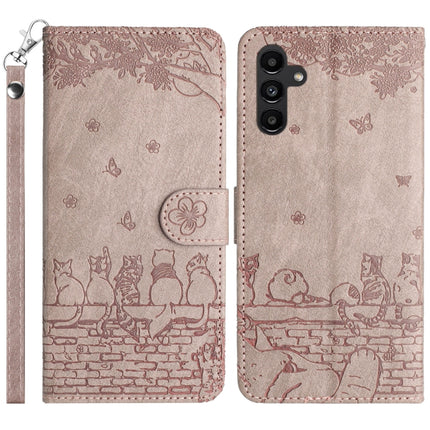 Cat Embossing Pattern Leather Phone Case with Lanyard, For Samsung Galaxy S23 FE, For Samsung Galaxy S23 Ultra, For Samsung Galaxy S23, For Samsung Galaxy S20 FE
