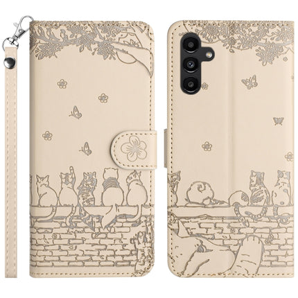 Cat Embossing Pattern Leather Phone Case with Lanyard, For Samsung Galaxy S23 FE, For Samsung Galaxy S23 Ultra, For Samsung Galaxy S23, For Samsung Galaxy S20 FE
