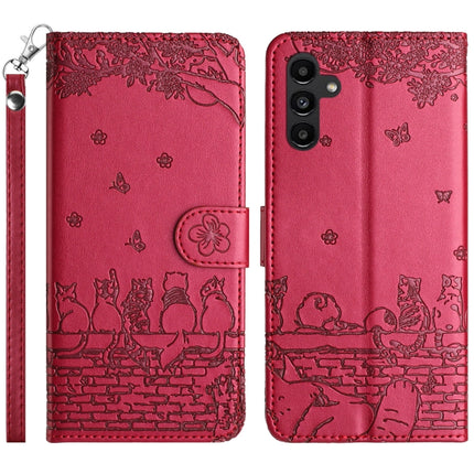 Cat Embossing Pattern Leather Phone Case with Lanyard, For Samsung Galaxy A55, For Samsung Galaxy A14, For Samsung Galaxy S24, For Samsung Galaxy A34