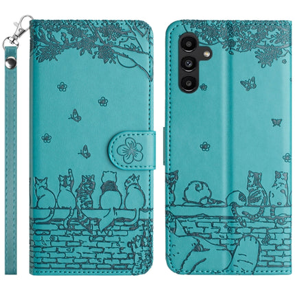 Cat Embossing Pattern Leather Phone Case with Lanyard, For Samsung Galaxy A55, For Samsung Galaxy A14, For Samsung Galaxy S24, For Samsung Galaxy A34