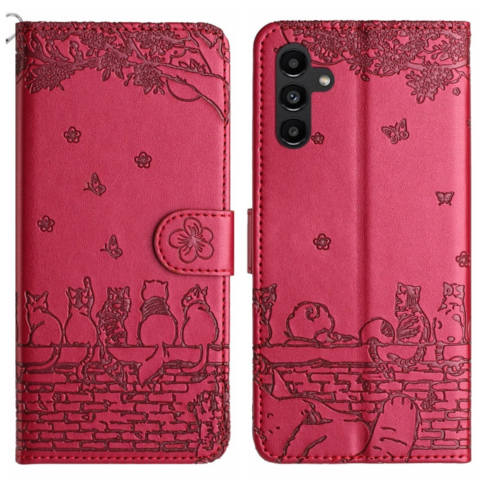 Cat Embossing Pattern Leather Phone Case with Lanyard, For Samsung Galaxy A35, For Samsung Galaxy A54, For Samsung Galaxy A05s, For Samsung Galaxy A15