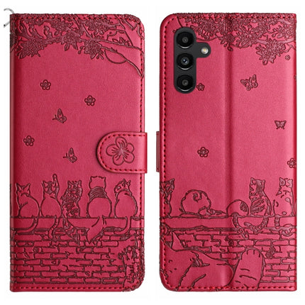 Cat Embossing Pattern Leather Phone Case with Lanyard, For Samsung Galaxy A55, For Samsung Galaxy A14, For Samsung Galaxy S24, For Samsung Galaxy A34