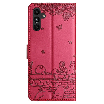 Cat Embossing Pattern Leather Phone Case with Lanyard, For Samsung Galaxy A55, For Samsung Galaxy A14, For Samsung Galaxy S24, For Samsung Galaxy A34