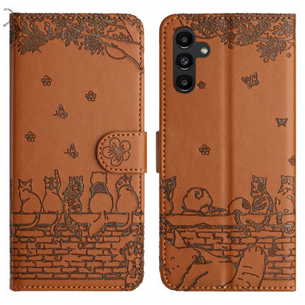 Cat Embossing Pattern Leather Phone Case with Lanyard, For Samsung Galaxy A55, For Samsung Galaxy A14, For Samsung Galaxy S24, For Samsung Galaxy A34