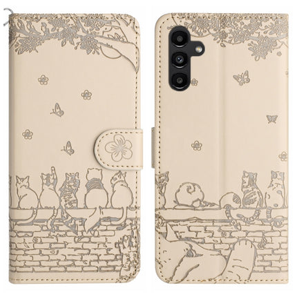 Cat Embossing Pattern Leather Phone Case with Lanyard, For Samsung Galaxy A55, For Samsung Galaxy A14, For Samsung Galaxy S24, For Samsung Galaxy A34
