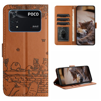 Cat Embossing Pattern Leather Phone Case with Lanyard, For Xiaomi Poco M4 Pro 4G, For Xiaomi Poco X4 Pro 5G