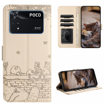 Cat Embossing Pattern Leather Phone Case with Lanyard, For Xiaomi Poco M4 Pro 4G, For Xiaomi Poco X4 Pro 5G