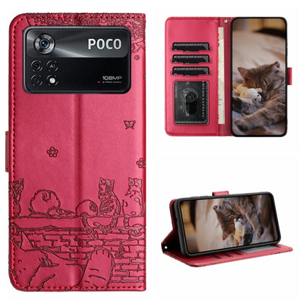 Cat Embossing Pattern Leather Phone Case with Lanyard, For Xiaomi Poco M4 Pro 4G, For Xiaomi Poco X4 Pro 5G