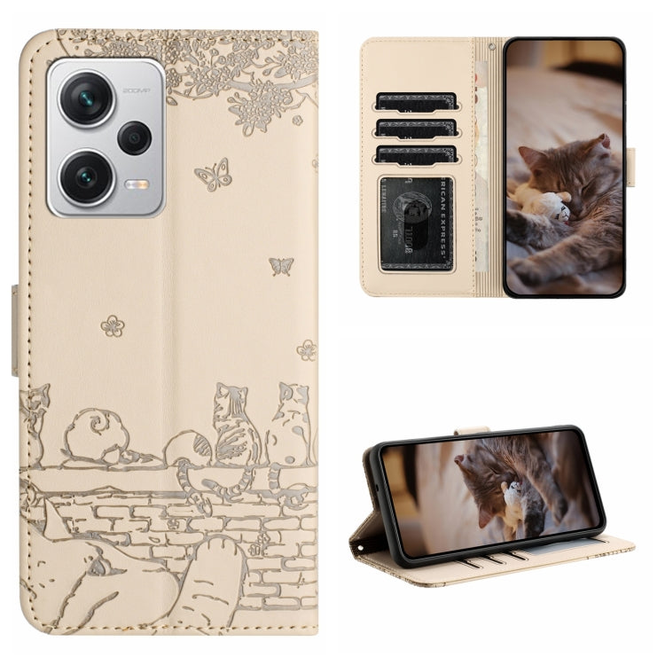 Cat Embossing Pattern Leather Phone Case with Lanyard, For Xiaomi Poco F5, For Xiaomi Poco F5 Pro, For Xiaomi Redmi Note 12 4G Global, For Xiaomi Redmi Note 12 Pro Speed