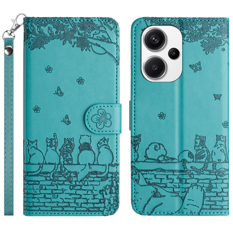 Cat Embossing Pattern Leather Phone Case with Lanyard, For Xiaomi Redmi 13C 4G/5G/13R 5G, For Xiaomi Redmi Note 13 5G, For Xiaomi Redmi Note 13 Pro+, For Xiaomi Redmi Note 13 Pro 5G
