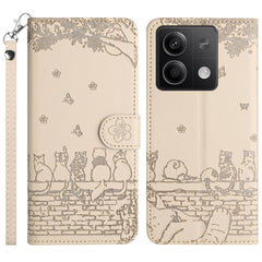 Cat Embossing Pattern Leather Phone Case with Lanyard, For Xiaomi Poco M6 Pro 4G, For Xiaomi Poco C65/Poco M6, For Xiaomi Redmi Note 13 Pro 4G, For Xiaomi Redmi Note 13 4G, For Xiaomi Redmi 13C 4G/5G/13R 5G, For Xiaomi Redmi Note 13 5G