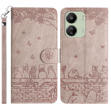 Cat Embossing Pattern Leather Phone Case with Lanyard, For Xiaomi Redmi 13C 4G/5G/13R 5G, For Xiaomi Redmi Note 13 5G, For Xiaomi Redmi Note 13 Pro+, For Xiaomi Redmi Note 13 Pro 5G