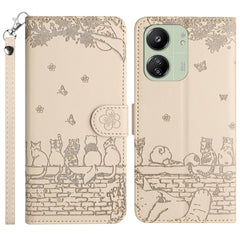 Cat Embossing Pattern Leather Phone Case with Lanyard, For Xiaomi Poco M6 Pro 4G, For Xiaomi Poco C65/Poco M6, For Xiaomi Redmi Note 13 Pro 4G, For Xiaomi Redmi Note 13 4G, For Xiaomi Redmi 13C 4G/5G/13R 5G, For Xiaomi Redmi Note 13 5G