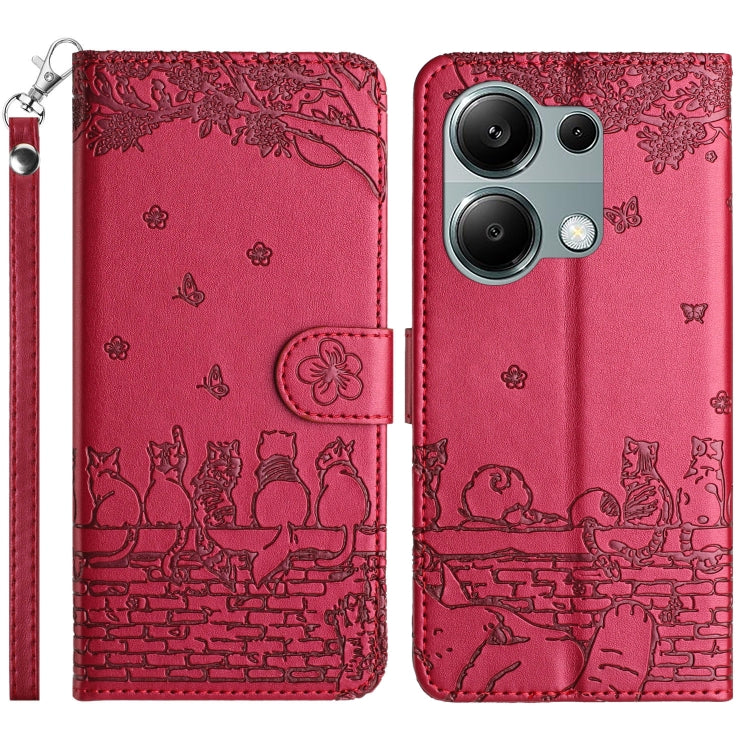 Cat Embossing Pattern Leather Phone Case with Lanyard, For Xiaomi Poco M6 Pro 4G, For Xiaomi Poco C65/Poco M6, For Xiaomi Redmi Note 13 Pro 4G, For Xiaomi Redmi Note 13 4G, For Xiaomi Redmi 13C 4G/5G/13R 5G, For Xiaomi Redmi Note 13 5G