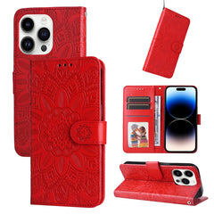 Embossed Sunflower Leather Phone Case, For iPhone 16e, For iPhone 15 Pro Max, For iPhone 15 Pro, For iPhone 15 Plus