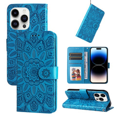 Embossed Sunflower Leather Phone Case, For iPhone 15 Pro, For iPhone 15 Plus, For iPhone 15