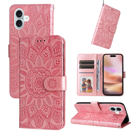 Embossed Sunflower Leather Phone Case, For iPhone 16e, For iPhone 16 Pro Max, For iPhone 16 Pro, For iPhone 16 Plus