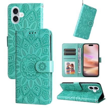 Embossed Sunflower Leather Phone Case, For iPhone 16e, For iPhone 16 Pro Max, For iPhone 16 Pro, For iPhone 16 Plus