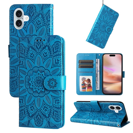 Embossed Sunflower Leather Phone Case, For iPhone 16e, For iPhone 16 Pro Max, For iPhone 16 Pro, For iPhone 16 Plus