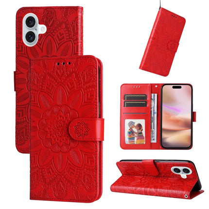 Embossed Sunflower Leather Phone Case, For iPhone 16e, For iPhone 16 Pro Max, For iPhone 16 Pro, For iPhone 16 Plus
