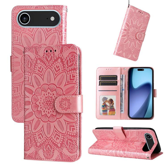 Embossed Sunflower Leather Phone Case, For iPhone Air, For iPhone 16 Pro Max, For iPhone 16 Pro, For iPhone 16 Plus