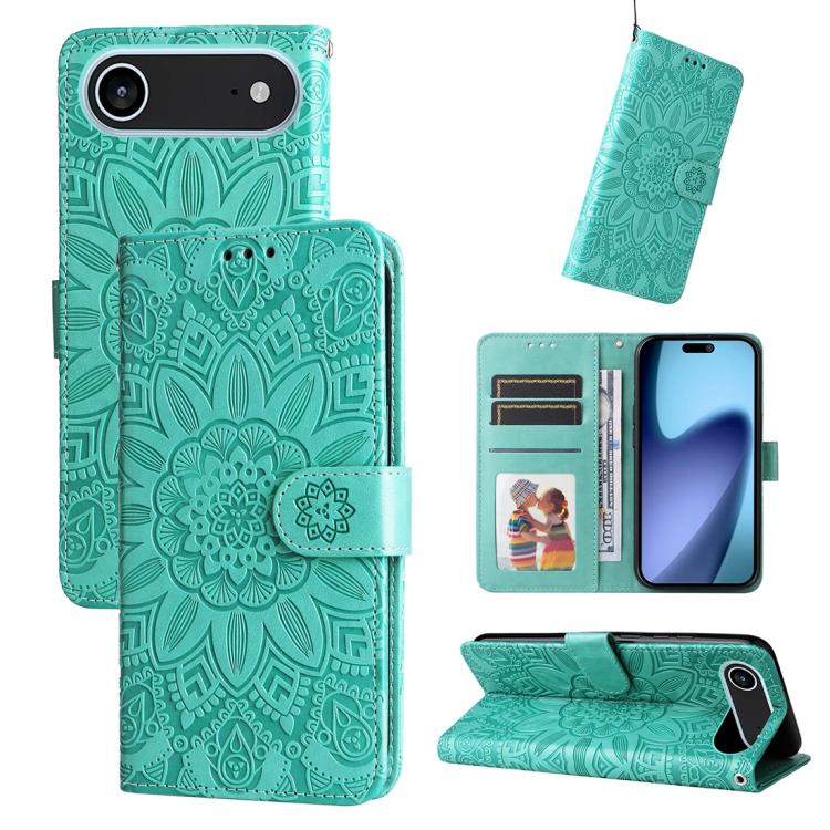 Embossed Sunflower Leather Phone Case, For iPhone 17 Pro Max, For iPhone 17 Pro, For iPhone 17, For iPhone 17 Air
