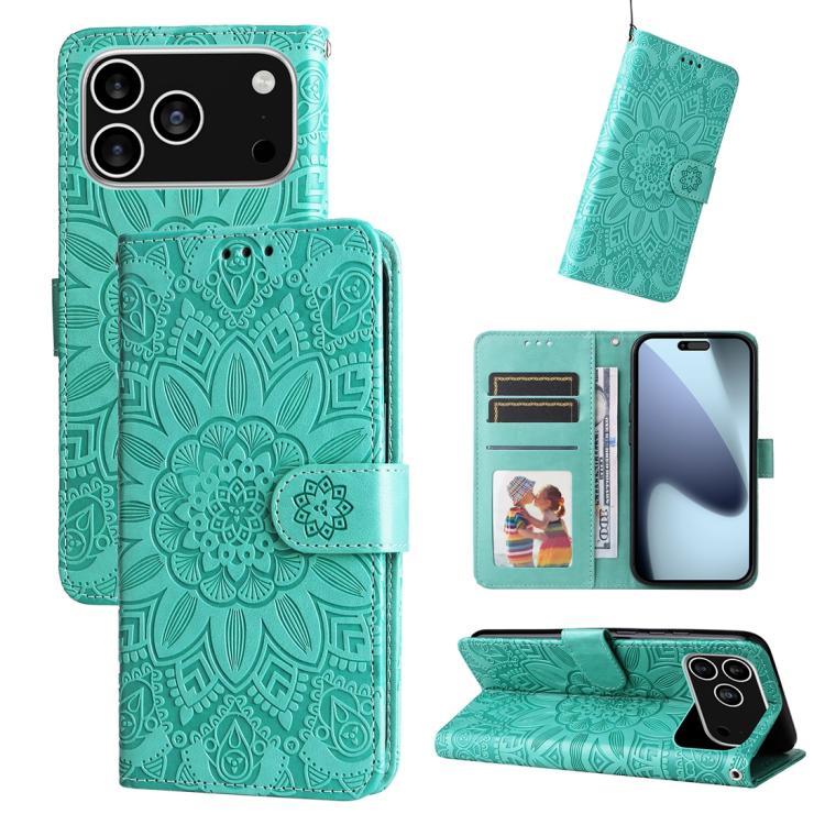 Embossed Sunflower Leather Phone Case, For iPhone 17 Pro Max, For iPhone 17 Pro, For iPhone 17, For iPhone 17 Air