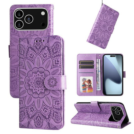 Embossed Sunflower Leather Phone Case, For iPhone 17e / 16e, For iPhone 17 Pro Max, For iPhone 17 Pro, For iPhone 17
